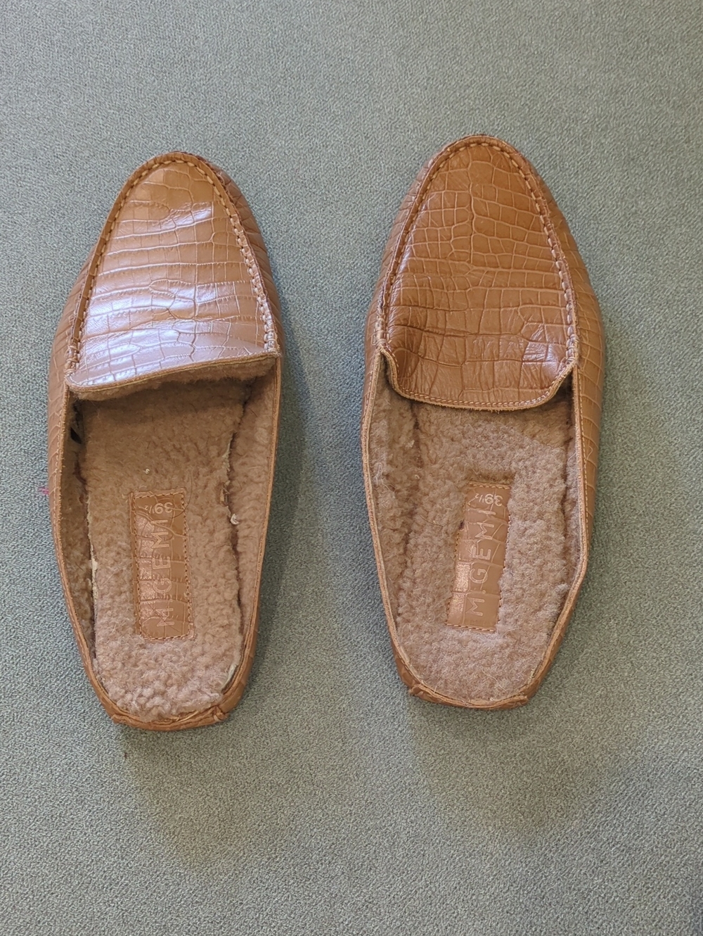 M. Gemi Felize Tan Leather shearing- lined Mule/ house shoe
